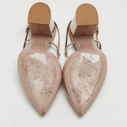 Pre Owned Valentino Beige Patent Leather Stud Slingback Pumps Size 37