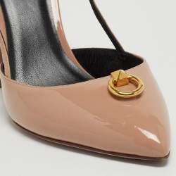 Pre Owned Valentino Beige Patent Leather Stud Slingback Pumps Size 37