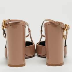 Pre Owned Valentino Beige Patent Leather Stud Slingback Pumps Size 37