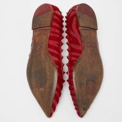 Pre Owned Valentino Red Calfhair and Leather Studded Ballet Flats Size 37