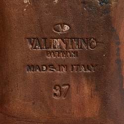 Pre Owned Valentino Red Calfhair and Leather Studded Ballet Flats Size 37