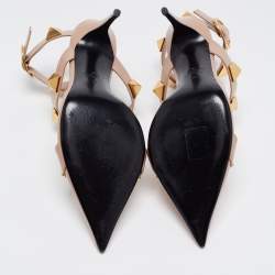 Pre Owned Valentino Beige Leather Roman Stud Ankle Cuff Pointed Toe Pumps Size 39