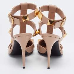 Pre Owned Valentino Beige Leather Roman Stud Ankle Cuff Pointed Toe Pumps Size 39