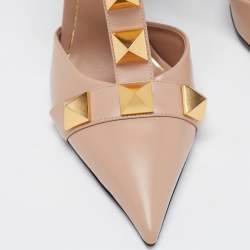 Pre Owned Valentino Beige Leather Roman Stud Ankle Cuff Pointed Toe Pumps Size 39
