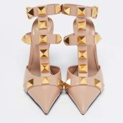 Pre Owned Valentino Beige Leather Roman Stud Ankle Cuff Pointed Toe Pumps Size 39