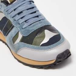 Pre Owned Valentino Multicolor Camo Print Canvas and Leather Rockrunner Sneakers Size 39