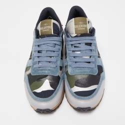 Pre Owned Valentino Multicolor Camo Print Canvas and Leather Rockrunner Sneakers Size 39