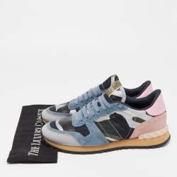Pre Owned Valentino Multicolor Camo Print Canvas and Leather Rockrunner Sneakers Size 39