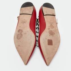Pre Owned Valentino Red/Off White Leather Rockstud T Strap Ballet Flats Size 41