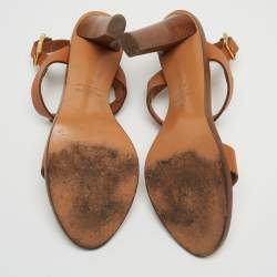 Pre Owned Valentino Brown Leather T-strap Slingback Sandals Size 38