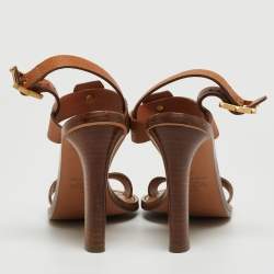 Pre Owned Valentino Brown Leather T-strap Slingback Sandals Size 38