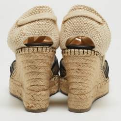 Pre Owned Valentino Black Lace and Mesh Wedge Pumps Size 39 