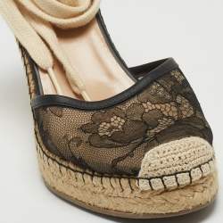 Pre Owned Valentino Black Lace and Mesh Wedge Pumps Size 39 
