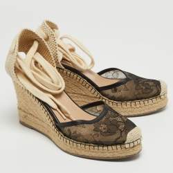 Pre Owned Valentino Black Lace and Mesh Wedge Pumps Size 39 