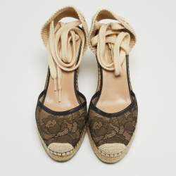 Pre Owned Valentino Black Lace and Mesh Wedge Pumps Size 39 