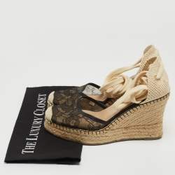 Pre Owned Valentino Black Lace and Mesh Wedge Pumps Size 39 