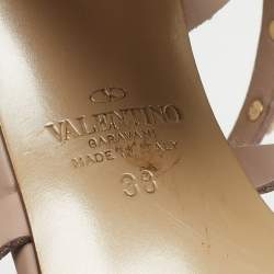 Pre Owned Valentino Beige Leather Rockstud  Strappy Sandals Size 38