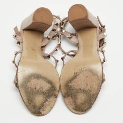 Pre Owned Valentino Beige Leather Rockstud  Strappy Sandals Size 38