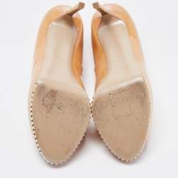 Pre Owned Valentino Beige Patent Leather Studded Peep Toe Pumps Size 39.5