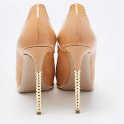 Pre Owned Valentino Beige Patent Leather Studded Peep Toe Pumps Size 39.5