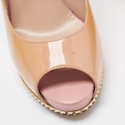 Pre Owned Valentino Beige Patent Leather Studded Peep Toe Pumps Size 39.5