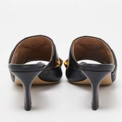 Pre Owned Valentino Black Leather Roman Stud Open Toe Slide Sandals Size 39.5