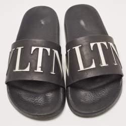 Pre Owned Valentino Black Rubber VLTN Pool Slide Flat Size 40