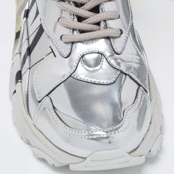 Pre Owned Valentino Silver Leather VLTN Bounce Sneakers Size 37.5