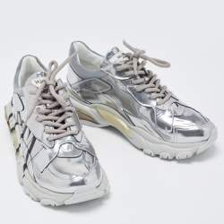 Pre Owned Valentino Silver Leather VLTN Bounce Sneakers Size 37.5