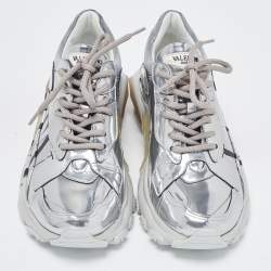 Pre Owned Valentino Silver Leather VLTN Bounce Sneakers Size 37.5
