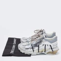 Pre Owned Valentino Silver Leather VLTN Bounce Sneakers Size 37.5