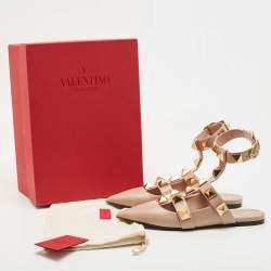 Pre Owned Valentino Beige Leather Roman Stud Mules Size 37.5