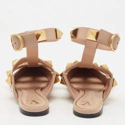 Pre Owned Valentino Beige Leather Roman Stud Mules Size 37.5