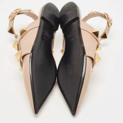 Pre Owned Valentino Beige Leather Roman Stud Mules Size 37.5