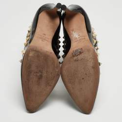 Pre Owned Valentino Black Patent Leather and Suede Rockstud Ankle Booties Size 37