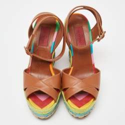مملوكة مسبقًا Valentino Multicolor Leather Espadrille Wedge Ankle Strap Sandals Size 36