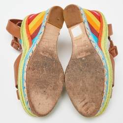 مملوكة مسبقًا Valentino Multicolor Leather Espadrille Wedge Ankle Strap Sandals Size 36