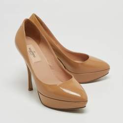 Pre Owned Valentino Beige Patent Leather Platform Pumps Size 36