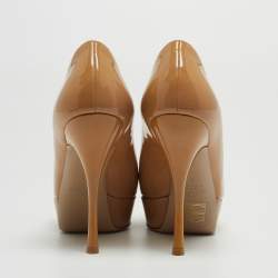 Pre Owned Valentino Beige Patent Leather Platform Pumps Size 36