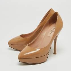 Pre Owned Valentino Beige Patent Leather Platform Pumps Size 36
