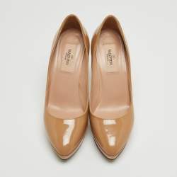 Pre Owned Valentino Beige Patent Leather Platform Pumps Size 36
