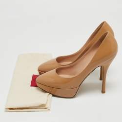 Pre Owned Valentino Beige Patent Leather Platform Pumps Size 36
