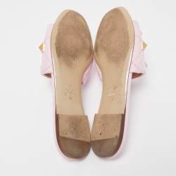 Pre Owned Valentino Pink Leather Roman Stud Flat Slides Size 39
