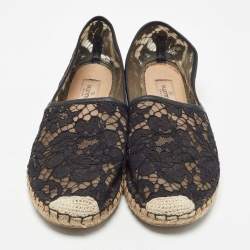 Valentino Black Mesh and Lace Espadrille Flats Size 40