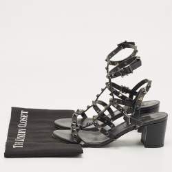 Pre Owned Valentino Black Leather Rockstud  Ankle Strap Sandals Size 37