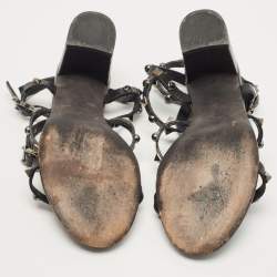 Pre Owned Valentino Black Leather Rockstud  Ankle Strap Sandals Size 37