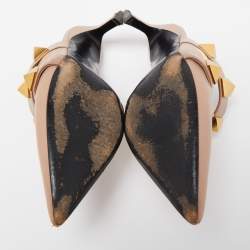 Pre Owned Valentino Pink Leather Roman Stud Pointed Toe Mules Size 37