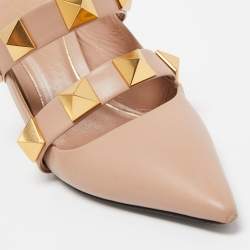 Pre Owned Valentino Pink Leather Roman Stud Pointed Toe Mules Size 37