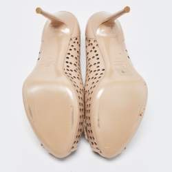 Pre Owned Valentino Beige Perforated Leather Floral Applique Peep Toe Pumps Size 40.5
