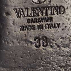 Pre Owned Valentino Brown/Black Leather Rockstud Strappy Flat Mules Size 38